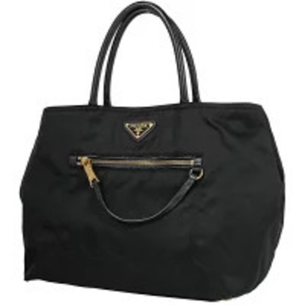 Prada Plate Tote Bag Handbag Nero Black